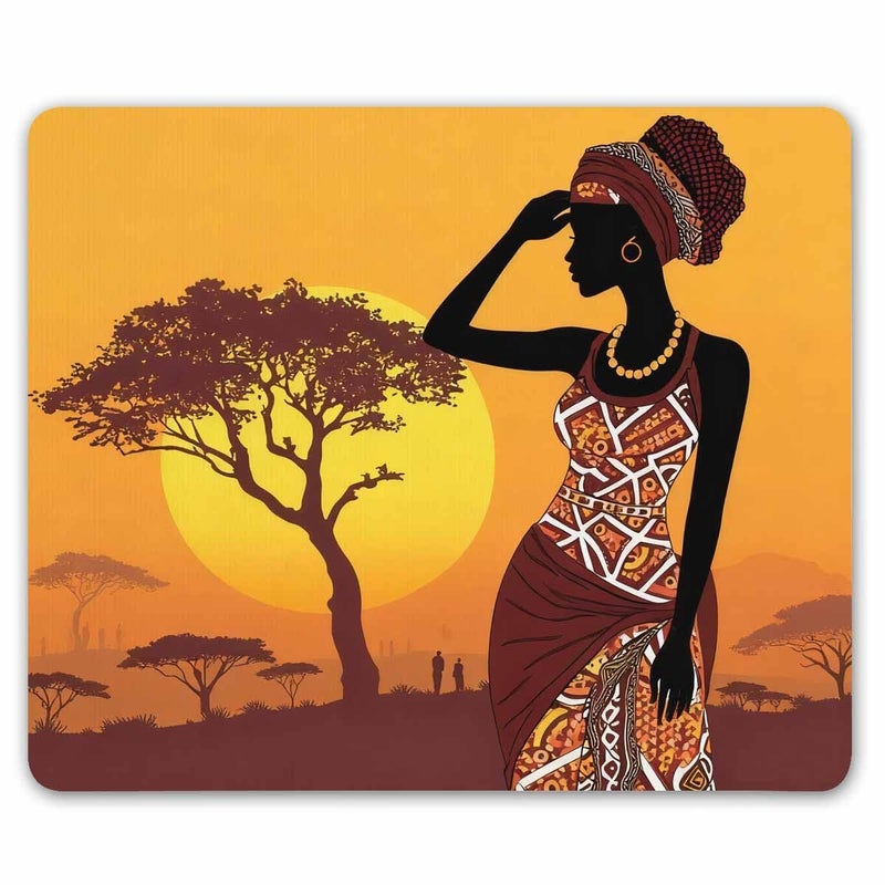 Smooffly African Woman Mouse Pad, Sunset Tree Rectangle Non-Slip Rubber Mousepad Gaming Mouse Pad, 240MM X 200MM X 3MM, Brown Black - Image 1